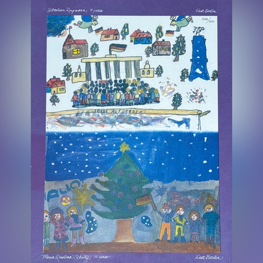 Vintage German Childrens Drawings Art Print Fall Of Berlin Wall Historical